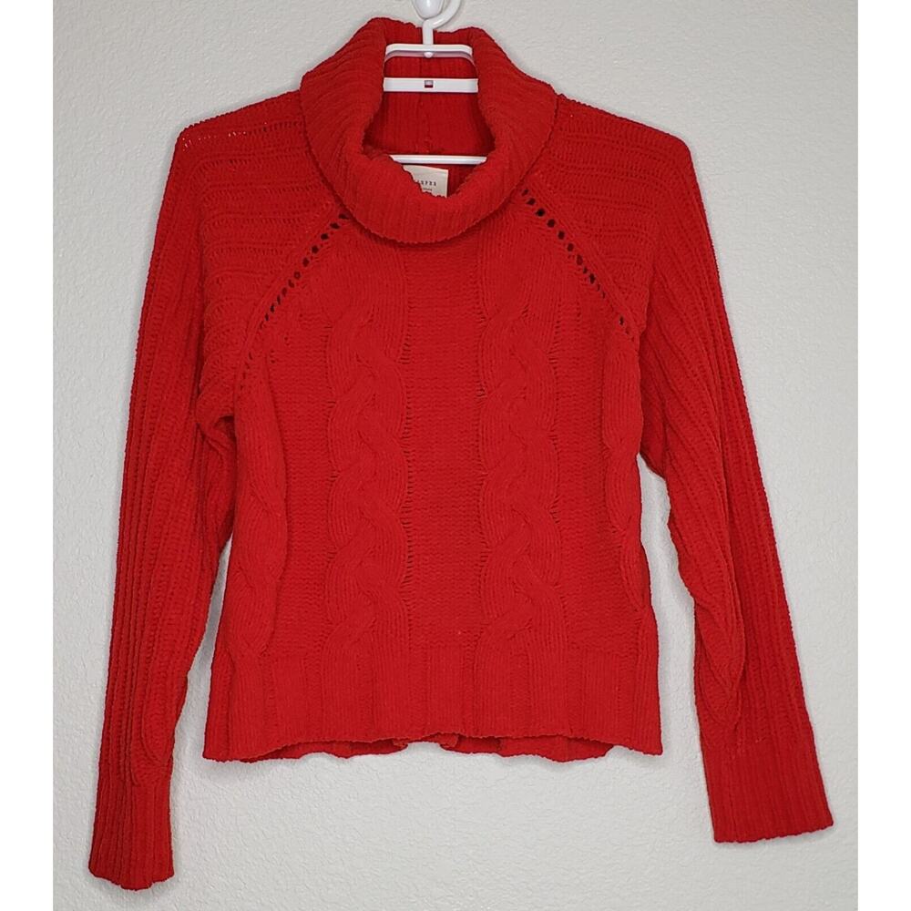 Harper Heritage‎ Women's Sweater Sz Medium Red Cozy Chunky Cable Knit Turtleneck